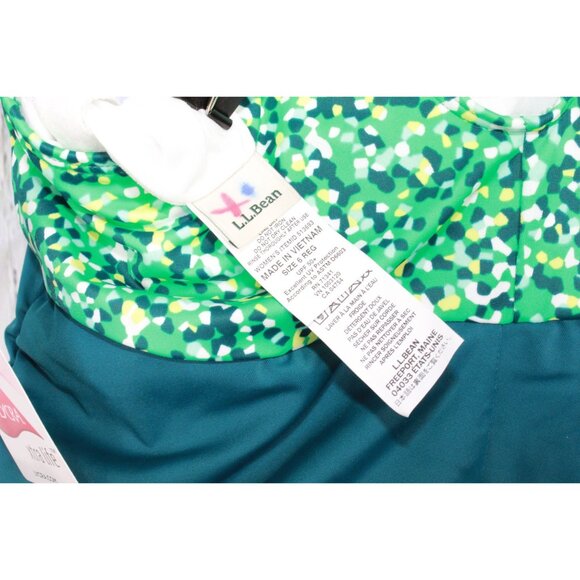LL Bean UPF+50 Side Ruched Tankini Swimsuit Top Green Blue Print Size 6 - Picture 8 of 8